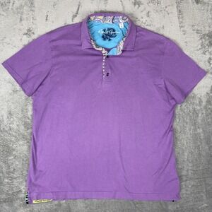 Robert Graham Men's Purple Polo Shirt Colorful Collar Adult Size Large Cotton